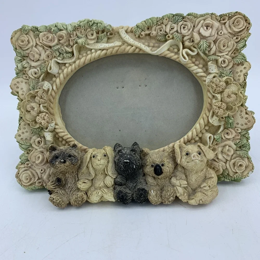 Vtg Frame Puppies Dogs‎ Pigs Koala Bunny Raccoon Farmhouse Cottagecore Woodland